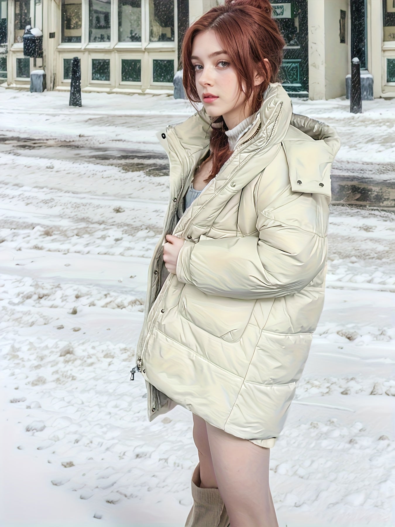 A warm hooded jacket, casual zippered long sleeve jacket, women's clothing