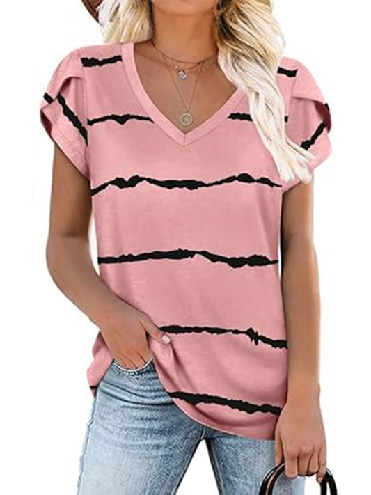 2024 Womens Summer Tunics Tops Short Sleeve Casual T-Shirts V Neck Loose Comfy Tee Lightweight Cute Blouse